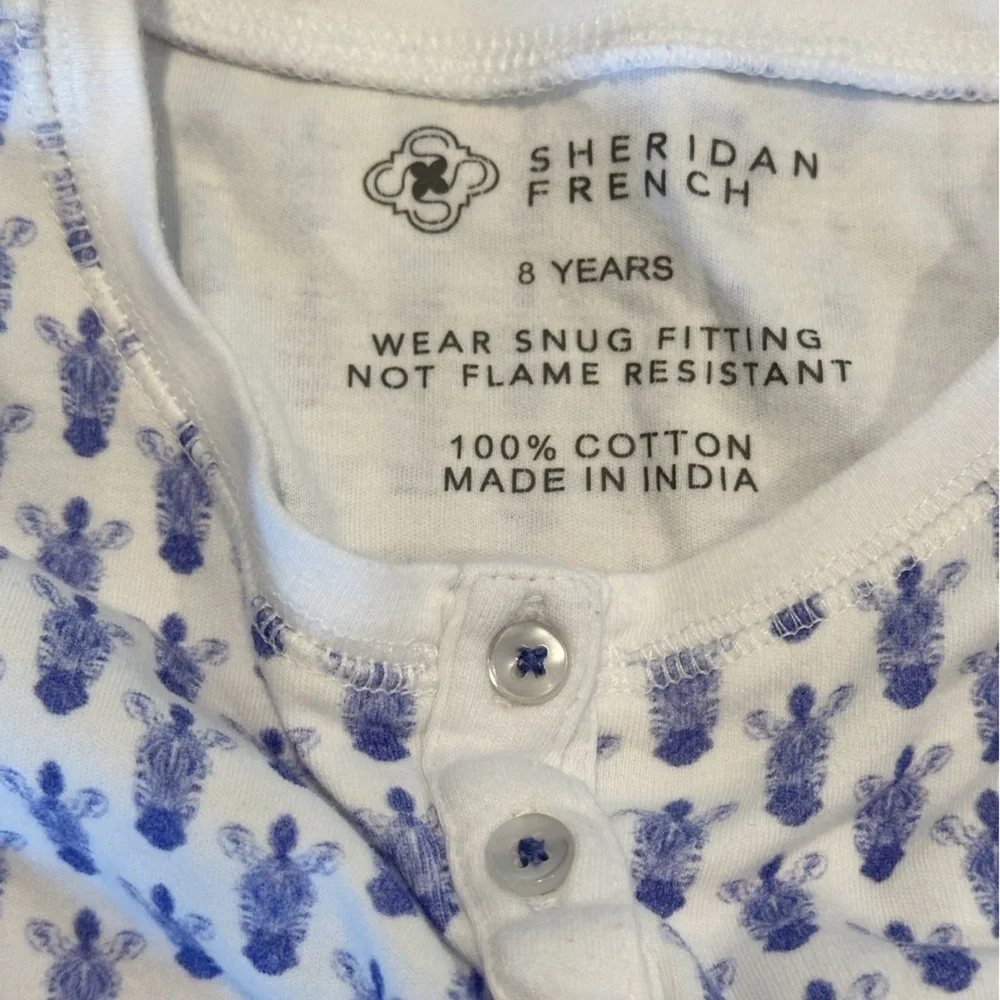 Sheridan French Kids 8Y Pajama Set - Blue and White Pattern